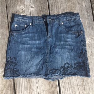 Embroidered Flower Denim Skirt